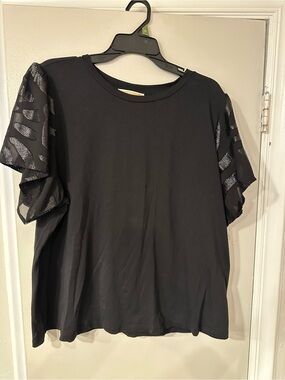 Michael Kors Black V-Neck Tee with Gold Label